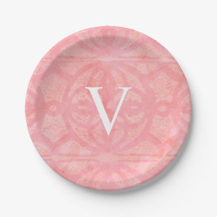 Assiettes En Carton Tulipe rose aquarelle monogrammée