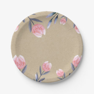 Assiettes En Carton Tulipes aquarelles Peach Spring Bridal Shower Part