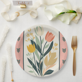 Assiettes En Carton Tulipes d'art populaire scandinave