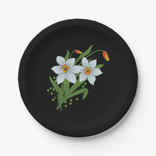 Assiettes En Carton Tulipes et jonquilles Fleurs Fond noir