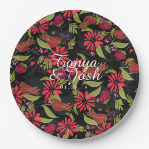 Assiettes En Carton Tulipes et Roses Romantiques Florales Mariage