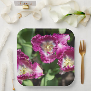 Assiettes En Carton Tulipes mignonnes pourpres dans le jardin
