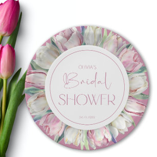 Assiettes En Carton Tulipes roses et blanches de printemps Baby shower