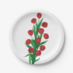 Assiettes En Carton Tulipes rouges Fleurs de Merci fleuri Mariage