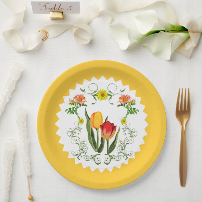 Assiettes En Carton Tulipes vintages (Mariage)