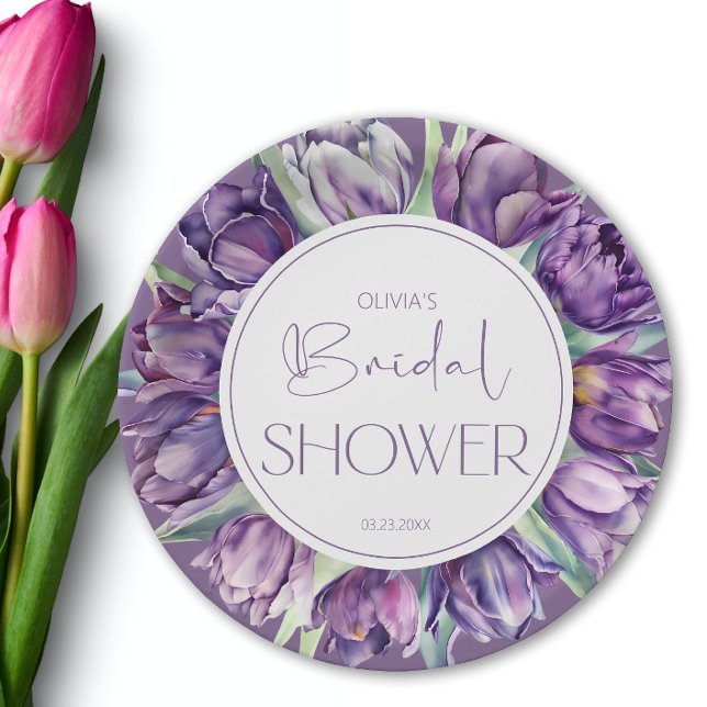 Assiettes En Carton Tulipes violettes de printemps Baby shower (Créateur téléchargé)