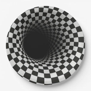 Assiettes En Carton Tunnel d'illusion optique en noir et blanc