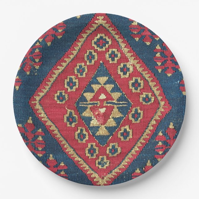 Assiettes En Carton Turc Kilim Tapis tapis Antique Rouge Bleu (Devant)