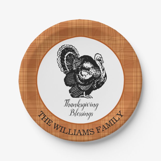 Assiettes En Carton Turquie personnalisée Thanksgiving (Devant)