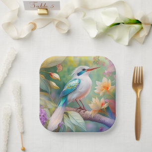 Assiettes En Carton Turquoise aile crête blanche Imaginaire Oiseau