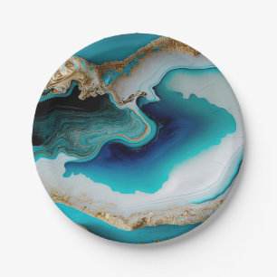 Assiettes En Carton Turquoise Aqua Blue Gold Gemstone Acrylique Pour A