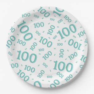 Assiettes En Carton Turquoise/blanc 100e anniversaire Motif du numéro 