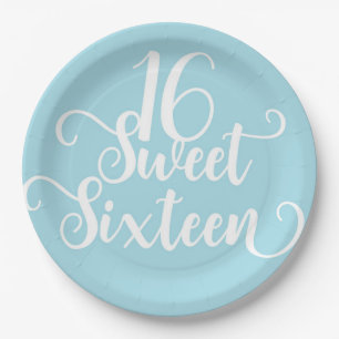 Assiettes En Carton Turquoise Bleu Blanc Doux 16 Anniversaire  