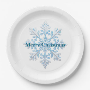 Assiettes En Carton Turquoise Bleu Blanc Noël Flocon de neige
