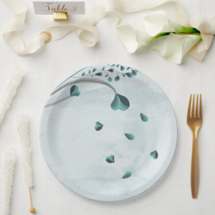 Assiettes En Carton turquoise bleu tombant feuille botanique