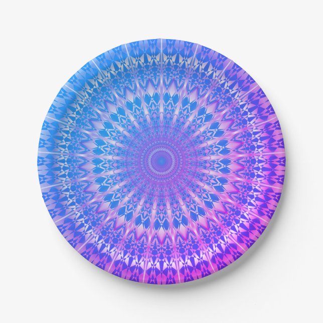 Assiettes En Carton Turquoise bleu violet Mandala (Devant)