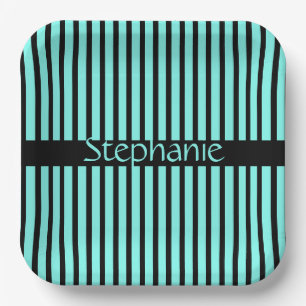 Assiettes En Carton Turquoise Blue Black Nom personnalisé Baby shower