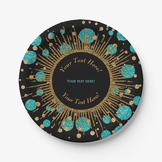 Assiettes En Carton Turquoise Blue Gold fête d'anniversaire (Devant)