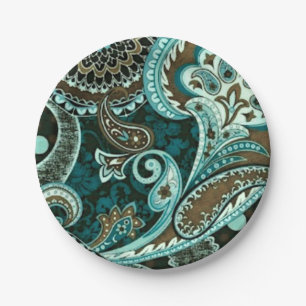 Assiettes En Carton Turquoise Brown Vintage Paisley