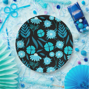 Assiettes En Carton Turquoise en fleurs