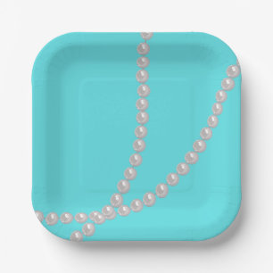 Assiettes En Carton Turquoise et perles