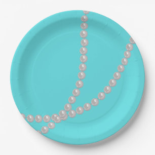 Assiettes En Carton Turquoise et perles