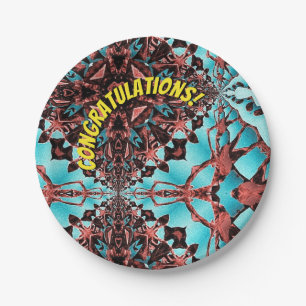 Assiettes En Carton Turquoise Fractal Star Blast Félicitations