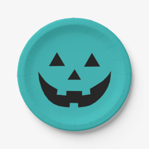 Assiettes En Carton Turquoise Jack-o'-lantern visage citrouille amusan