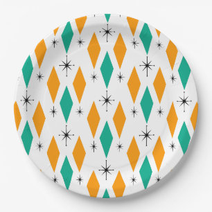 Assiettes En Carton Turquoise moderne d'orange de diamants d'ère de la