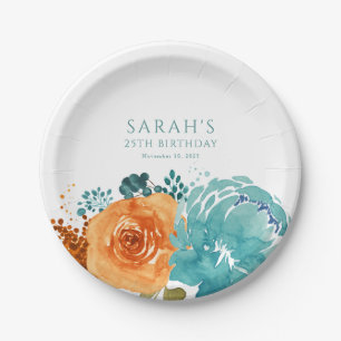 Assiettes En Carton Turquoise Orange Terracotta Boho Automne Floral