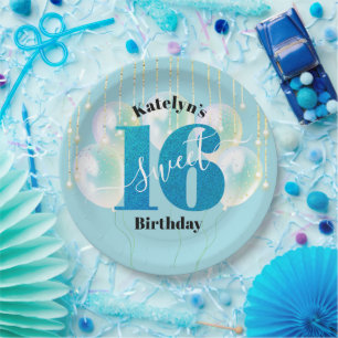 Assiettes En Carton Turquoise Parties scintillant Sweet 16 Anniversair