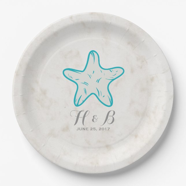 Assiettes En Carton Turquoise Rustic Starfish Mariage (Devant)