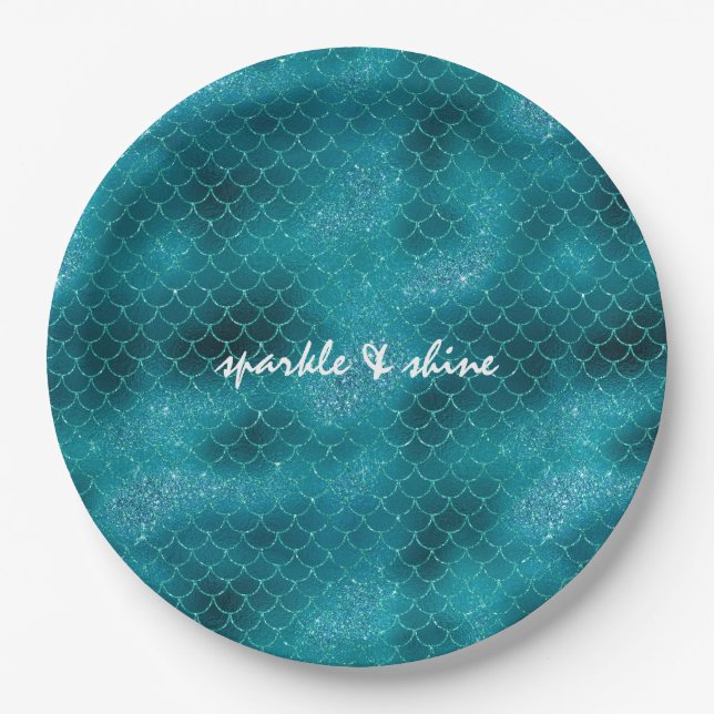 Assiettes En Carton Turquoise Sparkle Mermaid personnalisé (Devant)