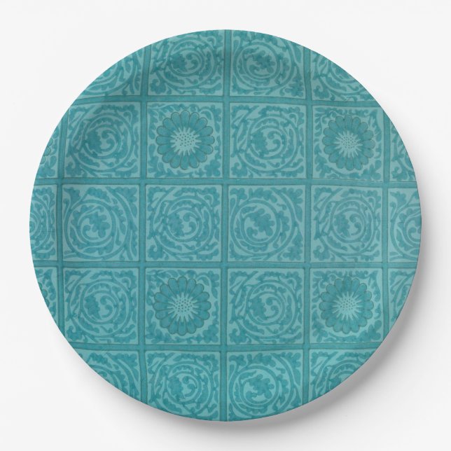 Assiettes En Carton Turquoise Tile Motif (par William Morris) (Devant)