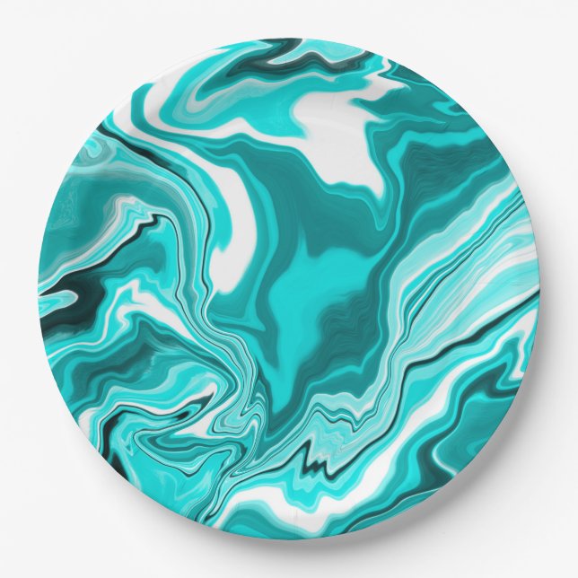 Assiettes En Carton Turquoise, Turquoise et Marbre blanc (Devant)
