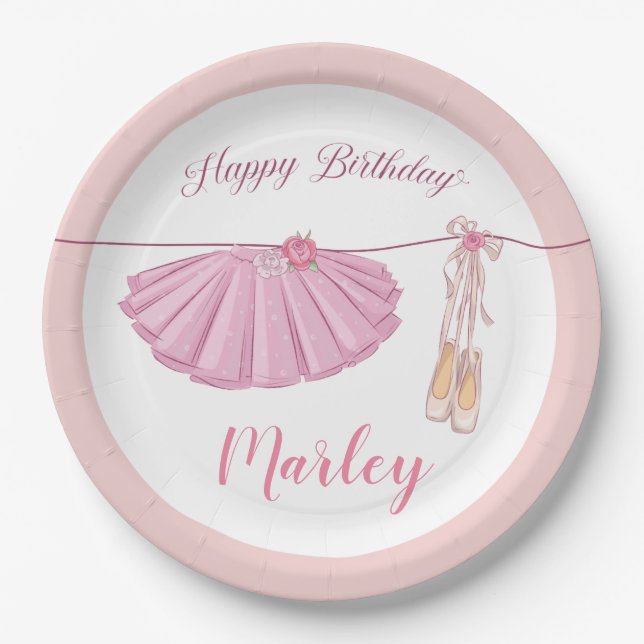 Assiettes En Carton Tutu Ballerina Danse Joyeuse fête d'anniversaire (Devant)