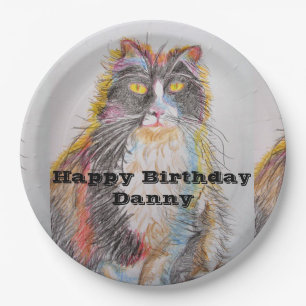 Assiettes En Carton Tuxedo Cat Aquarelle Plaque de papier d'anniversai