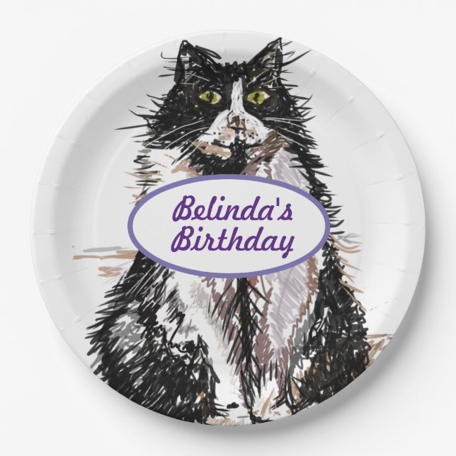 Assiettes En Carton Tuxedo Chat Chats Noir Blanc Anniversaire Plaque d (Devant)