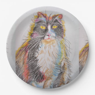 Assiettes En Carton Tuxedo Chat Dessin art Anniversaire Plaque papier