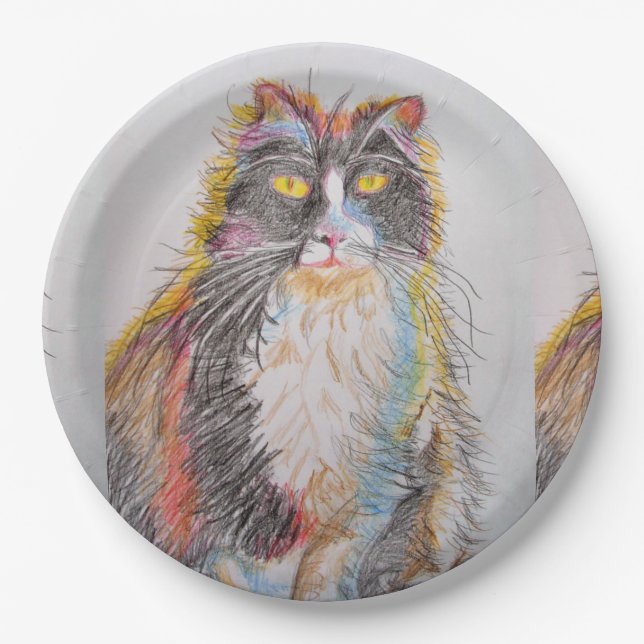 Assiettes En Carton Tuxedo Chat Dessin art Anniversaire Plaque papier (Devant)