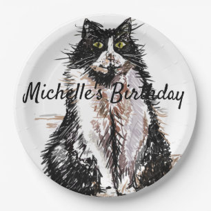 Assiettes En Carton Tuxedo Chat Dessin art Anniversaire Plaque papier