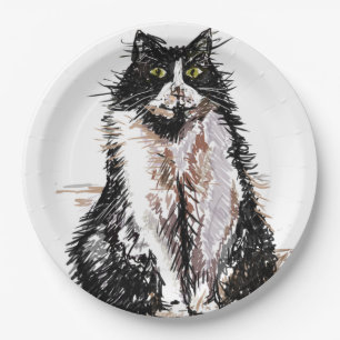 Assiettes En Carton Tuxedo Chat Dessin art Anniversaire Plaque papier