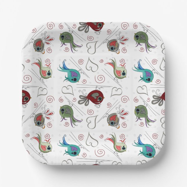 Assiettes En Carton Tweeter Plaque de fête des oiseaux (Recto)