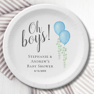 Assiettes En Carton Twin Boys Blue Balloons Baby shower