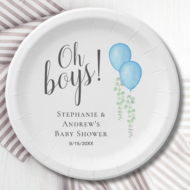Assiettes En Carton Twin Boys Blue Balloons Baby shower (Créateur téléchargé)