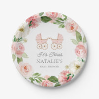 Twin Girls Pink Floral Baby shower Plaque en papie