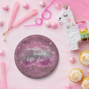Assiettes En Carton Twinkle Little Star   Dusty Mauve rose gris argent