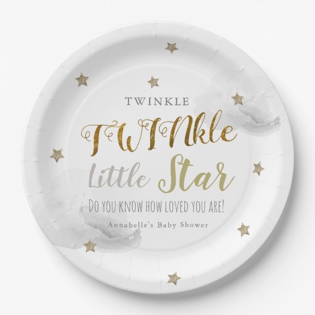 Assiettes En Carton Twinkle Little Star Gris Baby shower jumeau (Devant)