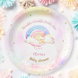 Assiettes En Carton Twinkle Little Star Rainbow Girl Baby shower