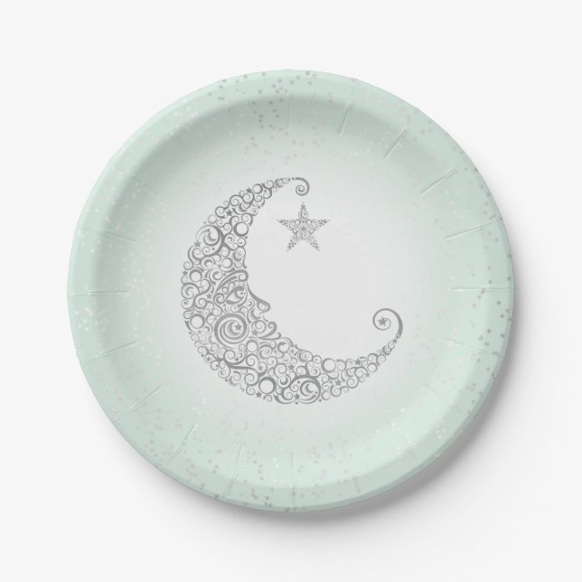 Assiettes En Carton Twinkle Little Star Silver Moon Mint (Devant)